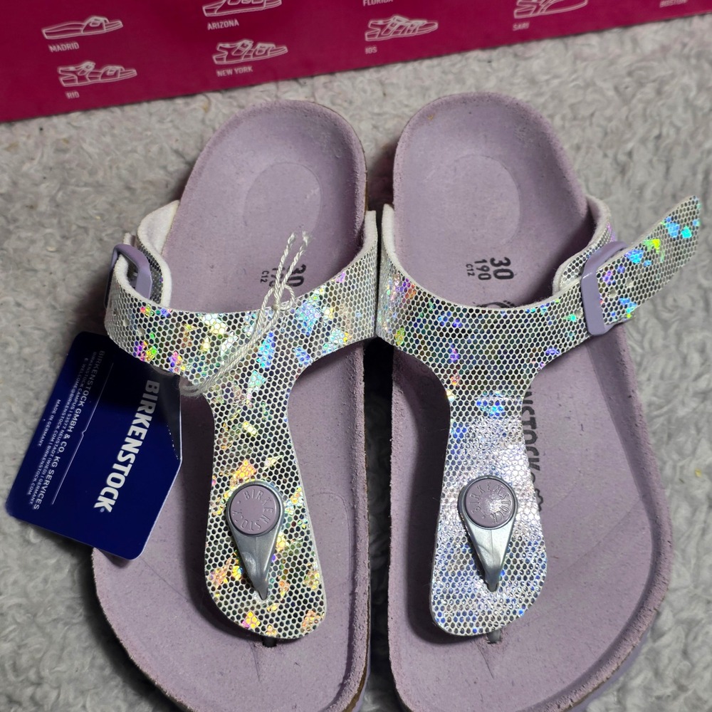 Birkenstock Gizeh Hologram Silver Lavender Glitter Thong Sandals EU‎ 30 Kids 12